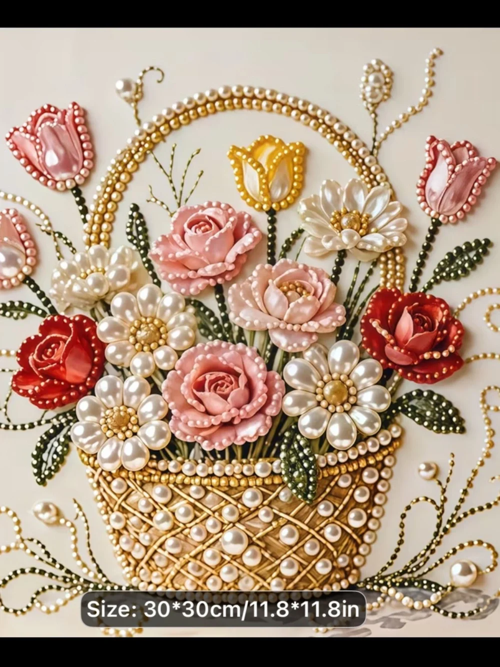 Diamond/ Pearl art kit Beaded Floral Basket Wall Art new 12” x 12”